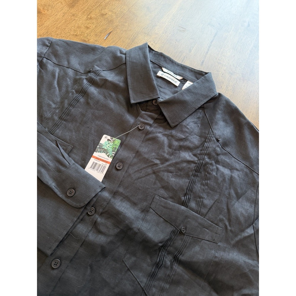 Cubavera Long Sleeve Button Up Shirt Men's 3XL Black 100% Linen ($135) NEW
